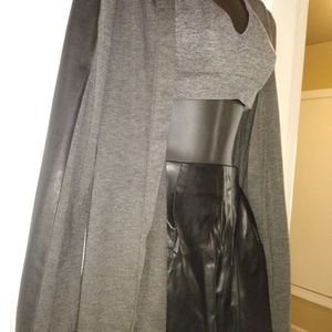 Gray duster with faux leather sleeves